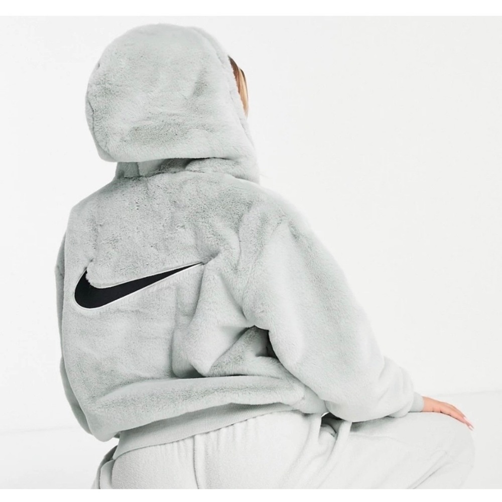 Nike Sportswear Faux Fur Jacket‎ Seafoam Green Full Zip Hoodie Womens